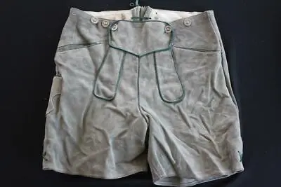 Vintage 1970's Gray Green Suede Authentic Suede Lederhosen Shorts Size 34  Waist • $68