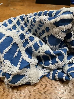 Vintage Blue White Chenille Bedspread FABRIC~21 X 30 (primitive) • $12.50