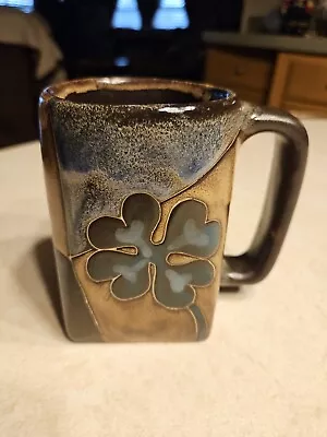 Mara Mexican Stoneware Shamrock Design Hand Painted Mug Square Bottom • $19.99