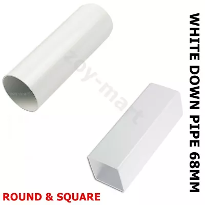 Rainwater Downpipe 1 Metre Lengths WHITE Square Or Round 68mm Pipe *FAST DEL* • £7.45