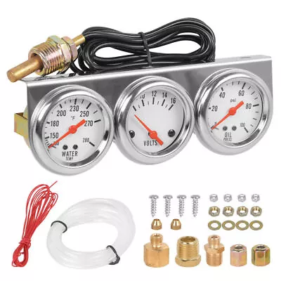 Triple Gauge Set Water Temp Oil Pressure Volt Meter 2'' 52mm Mechanical Chrome • $22.98