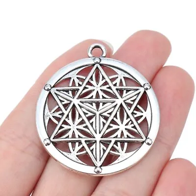 3pcs Antique Silver Large Round Flower Of Life Merkaba Meditation Charms Pendant • $4.43