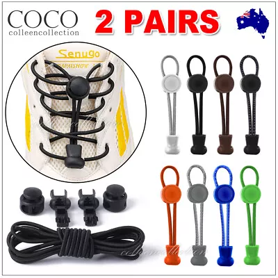 2 Pairs Elastic No Tie Locking Round Shoelaces Shoe Laces For Dults Kids Sneaker • $5.95