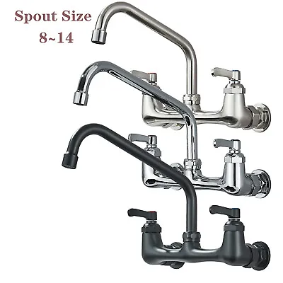 Commercial Wall Mount 2 Handle Kitchen Faucet 8 In Center Swivel Spout Mixer Tap • $42