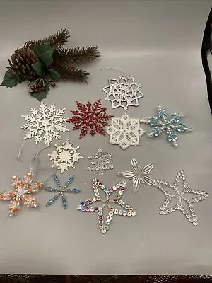 C27 Vintage Christmas Ornaments Plastic Snowflakes & Stars • $16.99