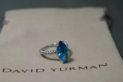 DAVID YURMAN Blue Topaz Marquise Classic Cable 925 Silver Ladies Ring 6 US • $299