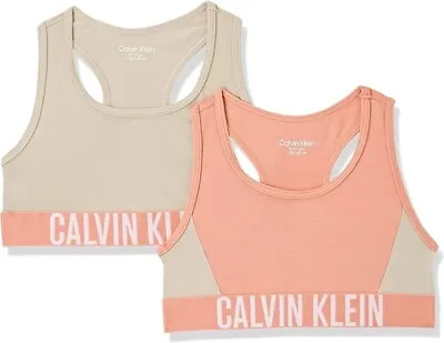 Calvin Klein GIRLS 2 Pack CK Bralette 12-14 Years  Pink / Light Stone  New Logo • £24.99