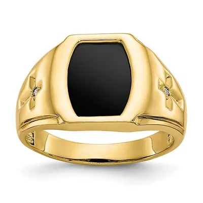 14K Yellow Gold Mens Onyx .01ct. Diamond Cross Ring • $697