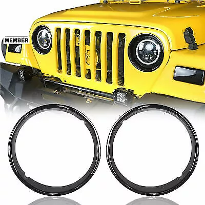 Black Headlight Bezels Cover Front Light Trim For Jeep Wrangler TJ 1997-2006 AUS • $31.99