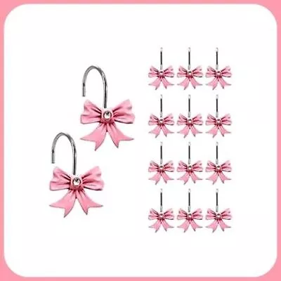 Pink Bow Knot Anti Rust Shower Curtain Hooks - New - 12 Shower Curtain Rings • $11.99