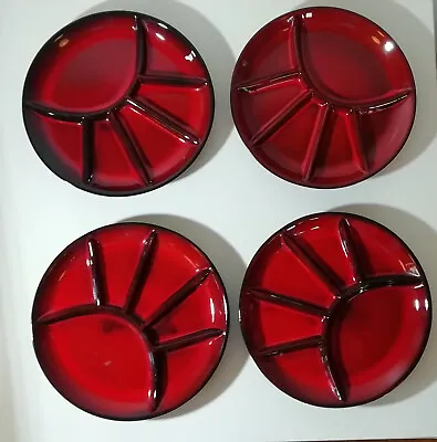 4 X VINTAGE FRENCH DEEP RED PLATES FOR SEAFOOD /  SUSHIS / CHEESE / APPETIZERS • $123