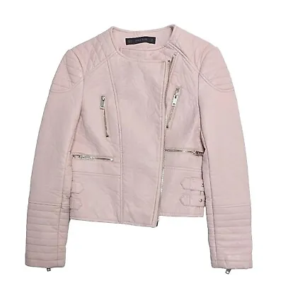 ZARA BASIC Pink Motorcycle Faux Leather Jacket Size M • $55.99