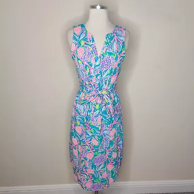 Lilly Pulitzer Naila Midi Dress Small  Maldives Green Turtle Wave Belted • $49.99