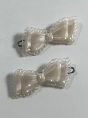 £24.54 • Buy 2 Vtg 1960's Hair Clip Barrette Ivory RIBBON BOW Snap Tight GOODY