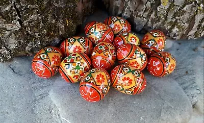 Set Of 12 Small Wooden Eggs Decorate For Easter Gift Pysanky Pysanka Hendmade15 • $15