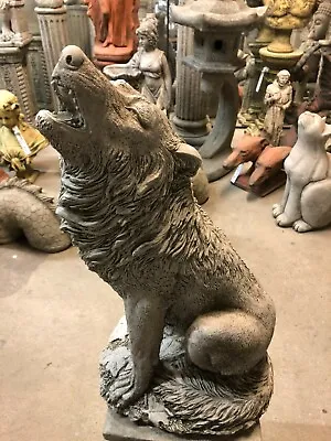 Howling' Wolf Highly Detailed Garden Ornament Concrete Stone Statue Sculpture ** • £79.95