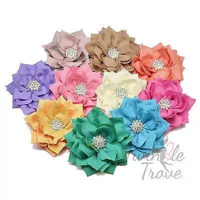 £2.09 • Buy 8cm Ruffled Dahlia Diamante Flower Hair Clips Grip Bobbles Bridesmaid Bridal