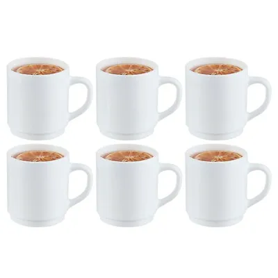 £12.99 • Buy 6 Luminarc White 290ml Stackable Coffee Mug Glass Cappuccino Tea Hot Drink Cocoa