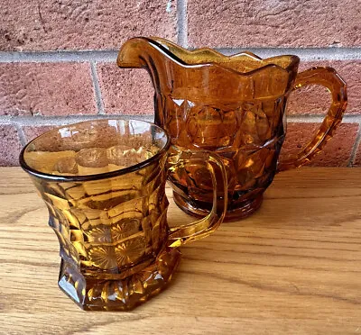 Vintage Glass Jug And Tankard Amber Glass Jacobean Davidson Art Deco • £19
