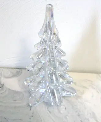 Vintage Crystal Art Glass Clear With Iridescent Evergreen Pine Christmas Tree 6  • $9.99