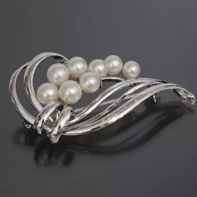 [Auction] Mikimoto Pearl And Silver Brooch 5.1 - 6.4mm Pearls Authentic E0628 • $0.99