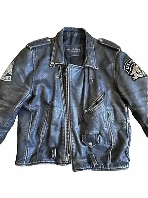 Vintage Small USA Made 80s Leather Biker Jacket Harley Patch Motorcycle • $111