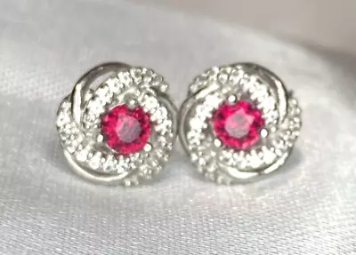 Sterling Silver 925 Zales Ruby & 1/20 Ct. TW Diamond Love Knot Stud Earrings • $55