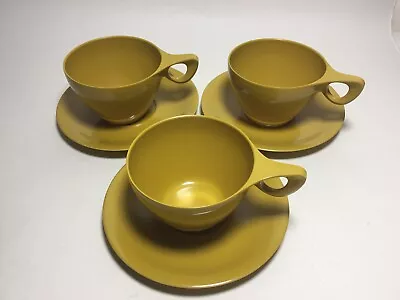 Three Melamine Gaydon Melmex Melaware Style Cups & Saucers • £10