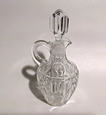 Vintage Small Cut Crystal Decanter With A Handle Vinegar Oil Jar Bottle • $15