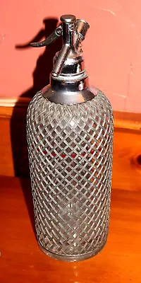 221930’s Vintage Art Deco Metal Wire Mesh Czech Glass Seltzer Bottle (Sparklets) • $79.99