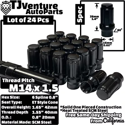 $24.99 • Buy 24Pc Black M14x1.5 Spline Tuner ET Lug Nut+Key Fit GMC Yukon Sierra1500&More