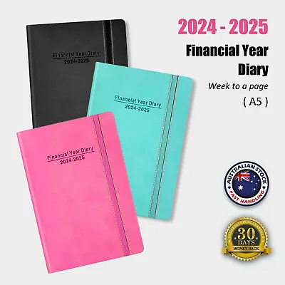 2024 - 2025 Financial Year Diary A5 Week To A Page W/ Elastic Planner Organiser • $14.95