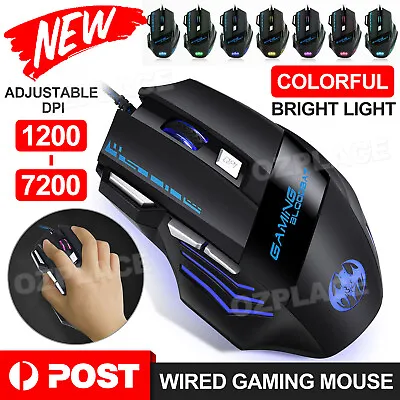 LED Wired Game Gaming Mouse USB Ergonomic Optical For PC Laptop Computer 7200DPI • $11.95