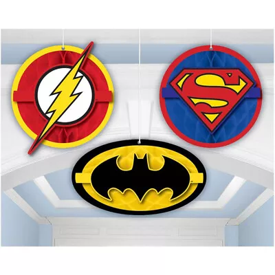 Justice League Party Supplies Heroes Unite Honeycomb Hanging Decorations 3 Pack  • $14.99