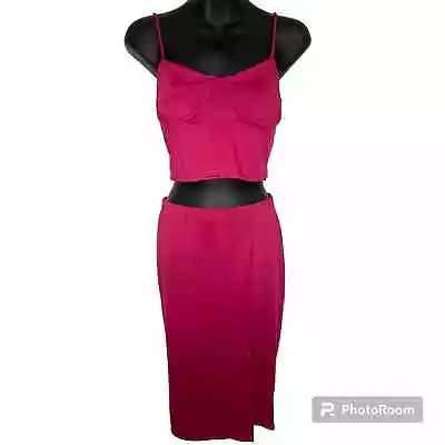 21 Saints 2 Piece Crop Top And Midi Skirt Matching Set Magenta Pink Size Small • $22