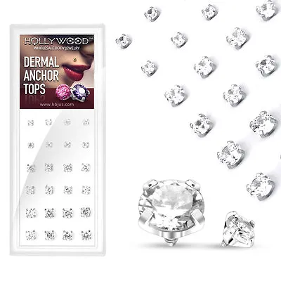 24 Pcs Clear CZ Prong Set Surgical Steel Micro Dermal Anchor Top 14g 3mm 4mm 5mm • $23.75