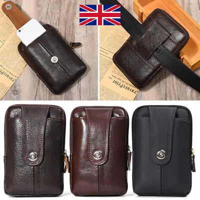 Men Genuine Leather Phone Pouch Belt Bag Waist Belt Wallet Pouch Running Bag C • £3.89