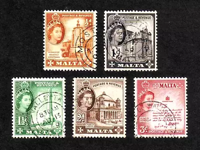 Malta 1956 Pictorial Definitives Short Set Of 5 Values Used • $0.50