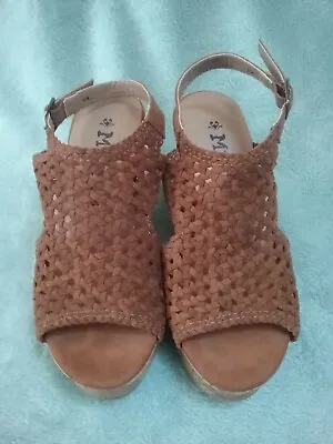  Mudd  Cork Woven Wedge 4   Heel Sandals - Brown - Women's Size 6 • $15