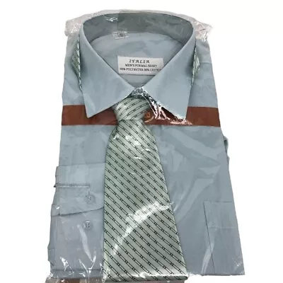 NWT Italia Pale Blue Button Up Long Sleeve Dress Shirt & Tie Combo Size 40/16 • $35