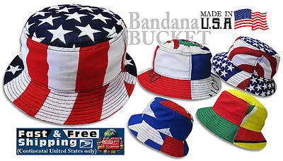 Flag Bandana Bucket Hat (Various Country) Cotton JLGUSA S|M - L|XL USA Made • $14.99