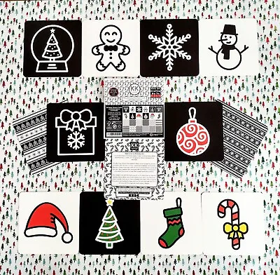 CHRISTMAS Black White Colour Baby Sensory Development Flash Cards Vision Newborn • £3.99