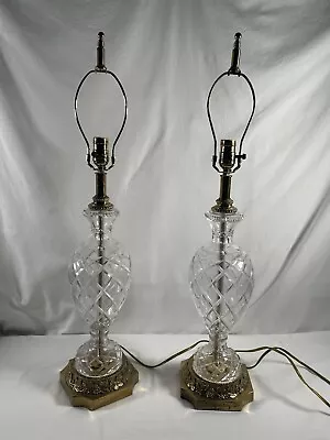 Pair Of Vintage Crystal Glass Cut Vase MCM Table Lamps #349 • $149