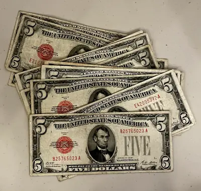 1928 $5 Red Seal Bill Abe Lincoln Dollars Rare Certificate Old Five Dollar Money • $19.91