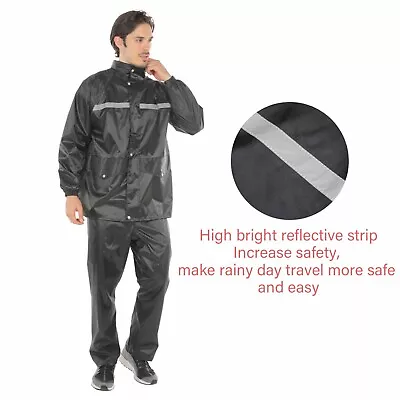 Rain Suits Jacket Black Safety Raincoat Pants Hooded Waterproof US • $17.09