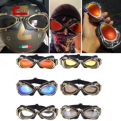 Motorcycle Vintage Riding Wear Sun Goggles For Cafe Racer Pilot Helmet Glasses • $12.75