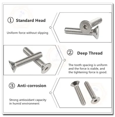 M4/M5/M6 Allen Hex Socket Countersunk Head Flat Head Screw Bolts 304 Stainless • $9.90