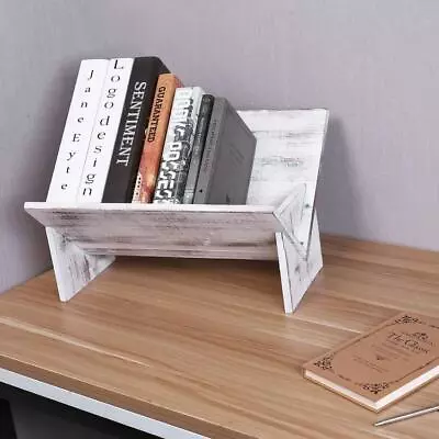 Rustic Vintage Whitewash Wooden Tilted Bookcase Desktop Storage Organizer • $37.99