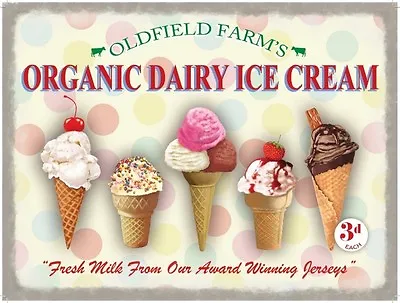 Organic Dairy Ice Cream Cones Cafe Or Restaurant Small Metal Tin Sign Picture • £4.95