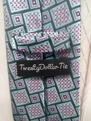 Twenty Dollar Tie Men's 100% Silk Handmade Geometric Print Metallic Sheen EUC • $13.81